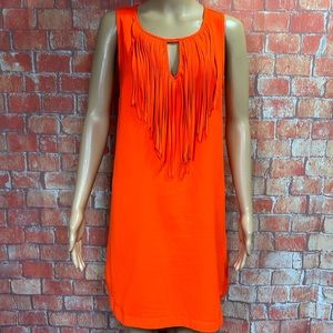 Sugarlips Bright Orange Fringe Trimmed Shift Dress